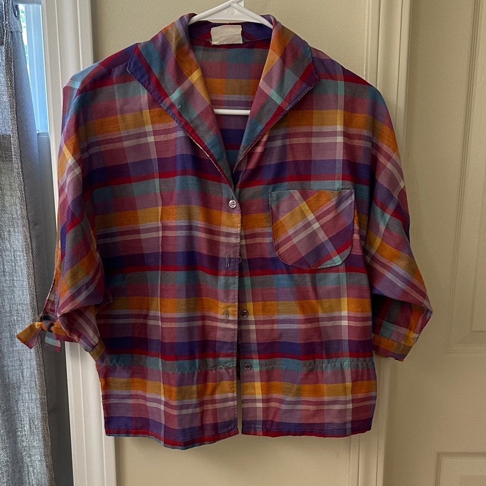 Colorful Plaid Button-Up Shirt (Vintage)